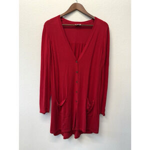 J. Jill Long Cardigan Sweater Womens Size L Red Knit Button Front Lightweight